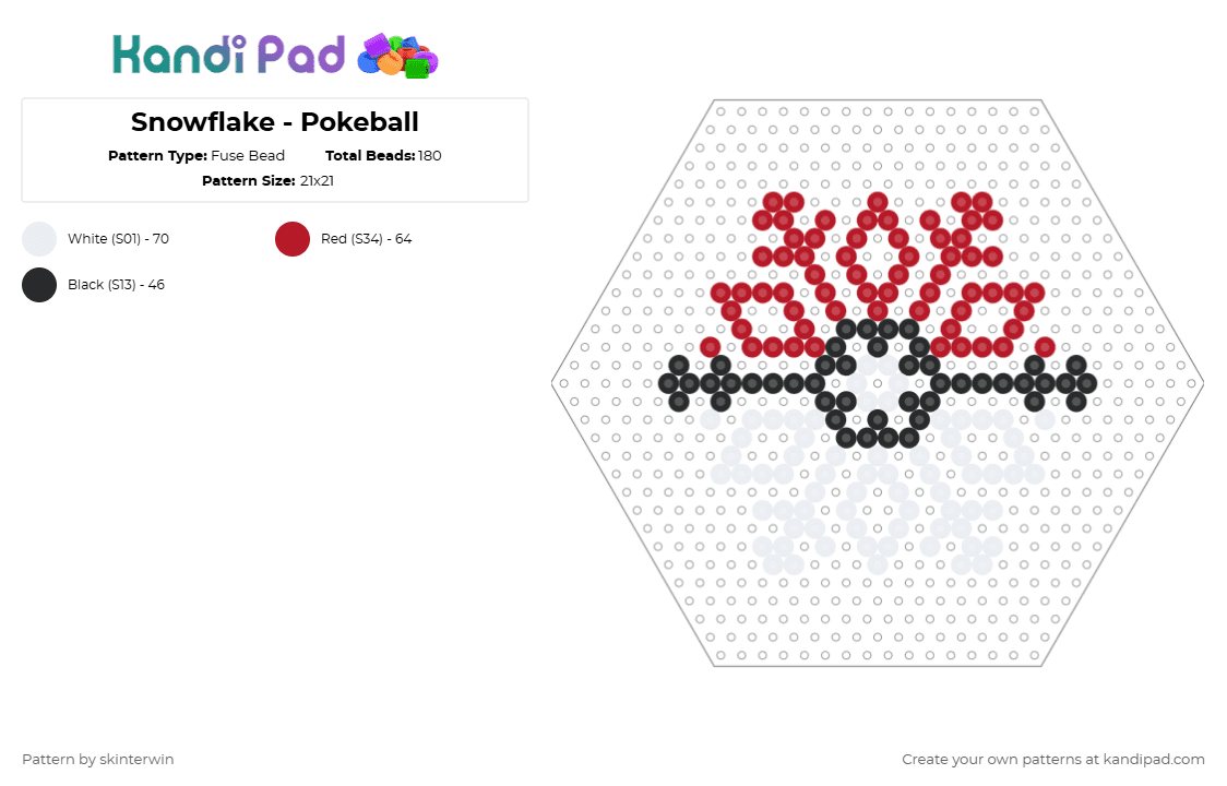 Snowflake - Pokeball - Fuse Bead Pattern by skinterwin on Kandi Pad - white,red