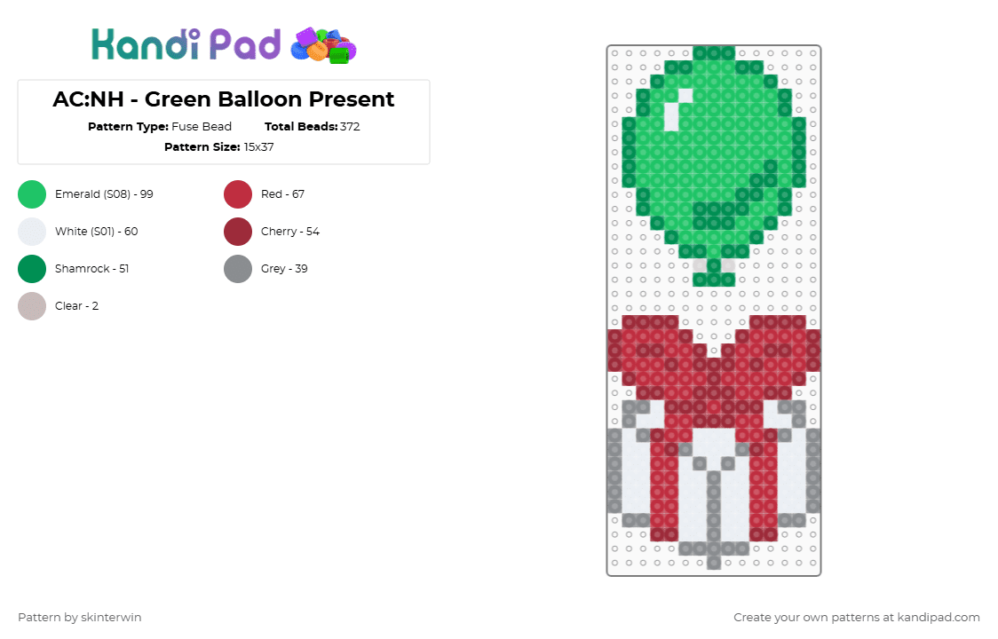AC:NH - Green Balloon Present - Fuse Bead Pattern by skinterwin on Kandi Pad - red,green