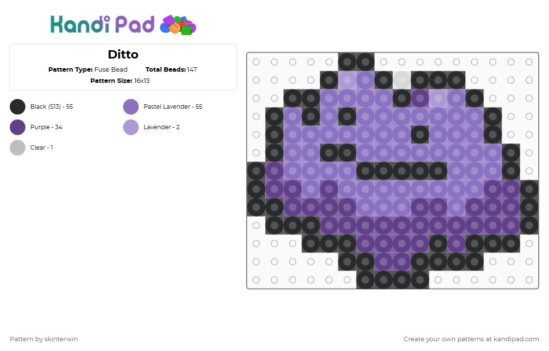Ditto - Fuse Bead Pattern by skinterwin on Kandi Pad - blue,purple