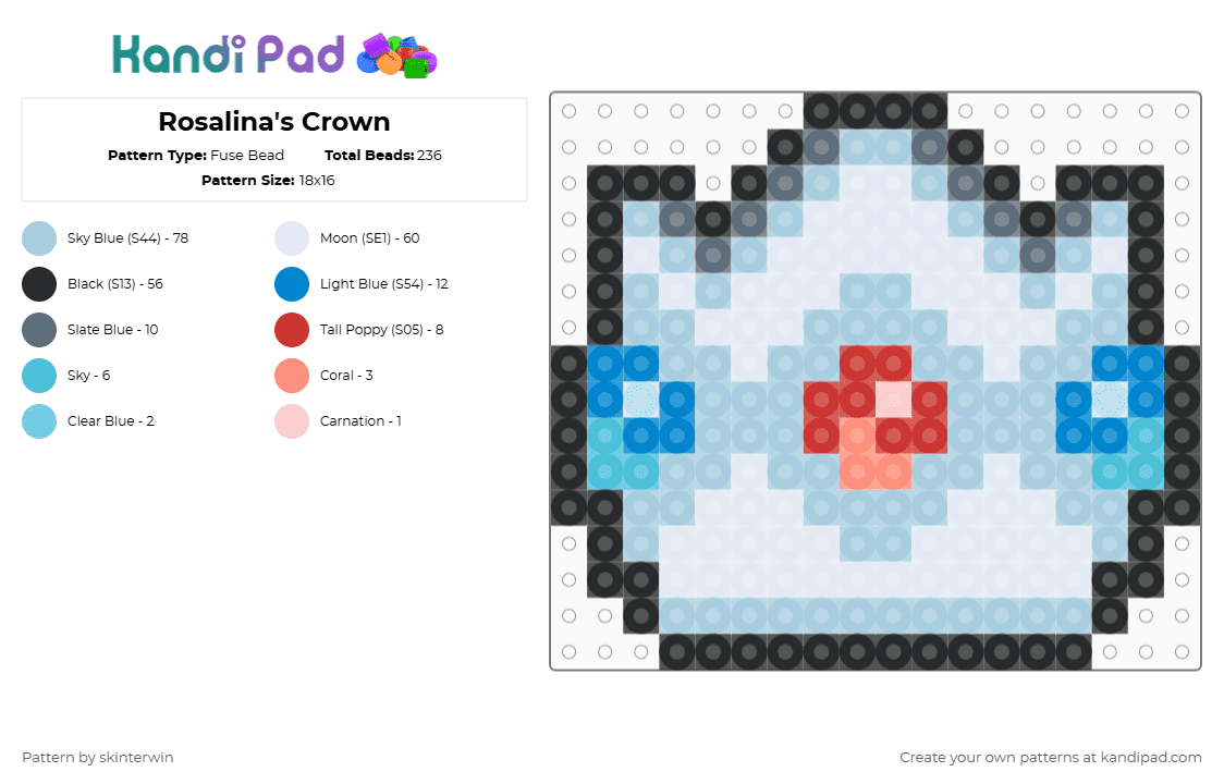 Rosalina\'s Crown - Fuse Bead Pattern by skinterwin on Kandi Pad - rosalina,crown,nintendo,gaming,video game,light blue