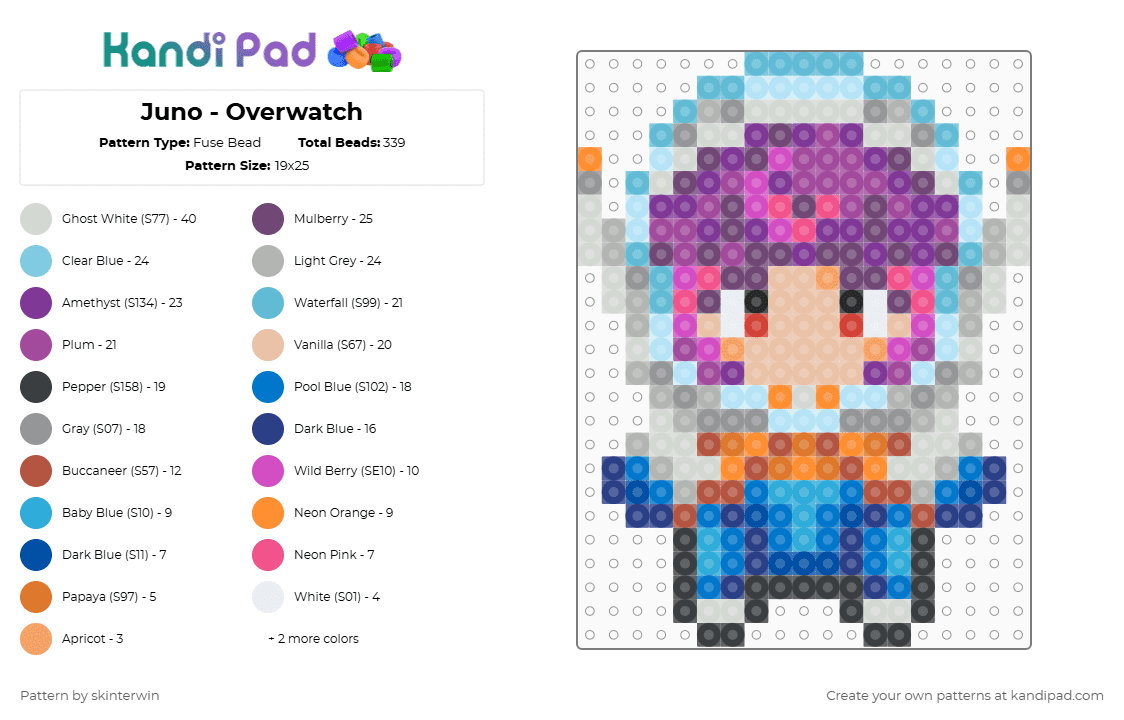 Juno - Overwatch - Fuse Bead Pattern by skinterwin on Kandi Pad - light blue,blue,beige,pink