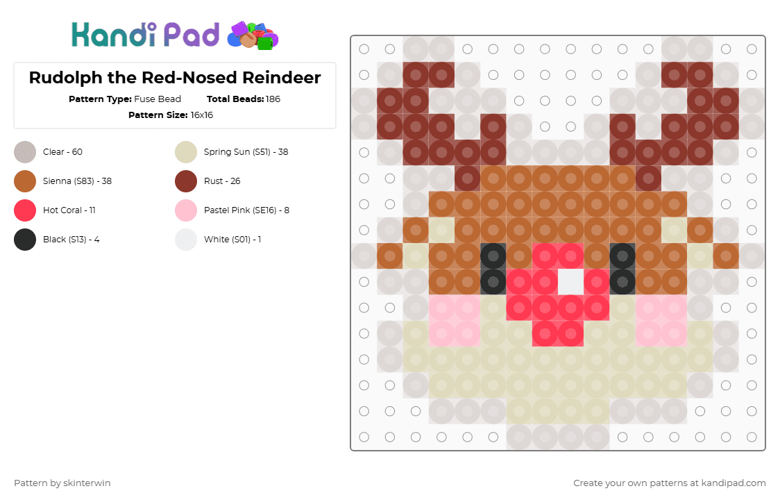 Rudolph the Red-Nosed Reindeer - Fuse Bead Pattern by skinterwin on Kandi Pad - beige