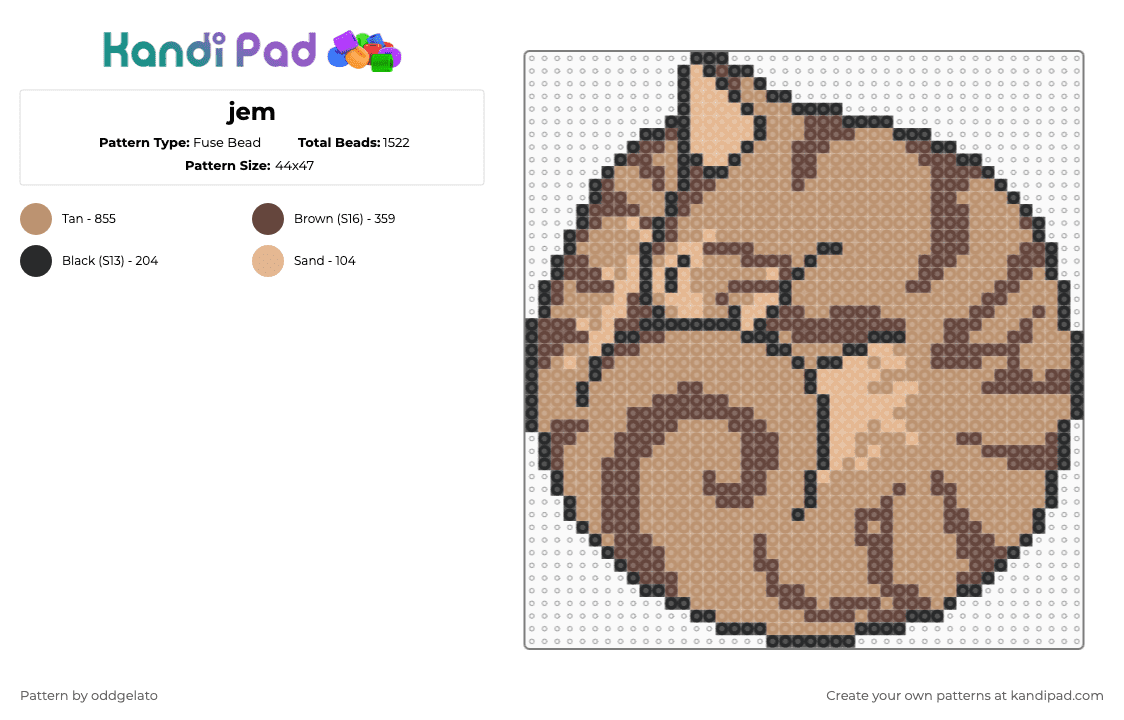 jem - Fuse Bead Pattern by oddgelato on Kandi Pad - cat,sleeping,kitty,curled,animal,brown,beige