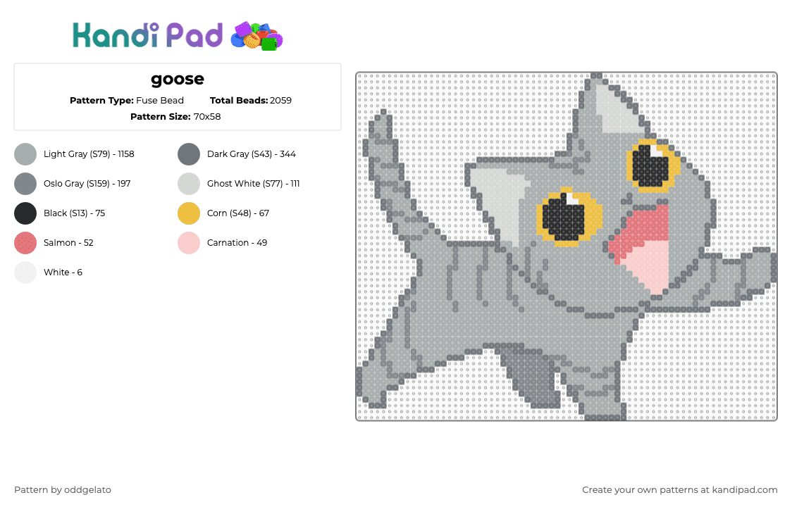 goose - Fuse Bead Pattern by oddgelato on Kandi Pad - cat,silly,animal,pet,gray