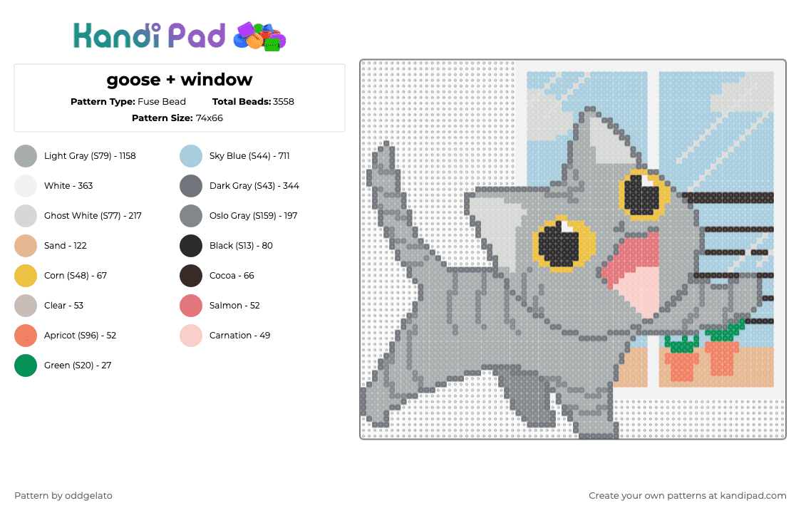 goose + window - Fuse Bead Pattern by oddgelato on Kandi Pad - cat,kitten,silly,window,animal,sky,gray,light blue