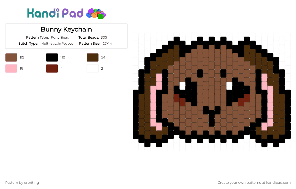 Bunny Keychain - Pony Bead Pattern by orbriting on Kandi Pad - tan,bunny,rabbit,ftu,f2u