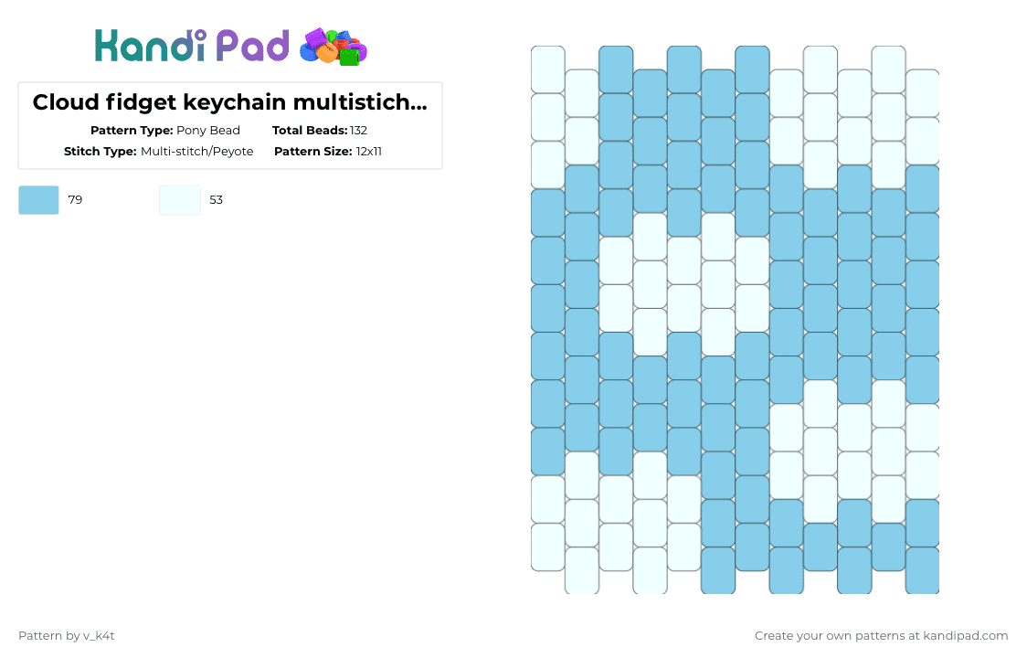 Cloud fidget keychain multistich idea - Pony Bead Pattern by v_k4t on Kandi Pad - light blue,white