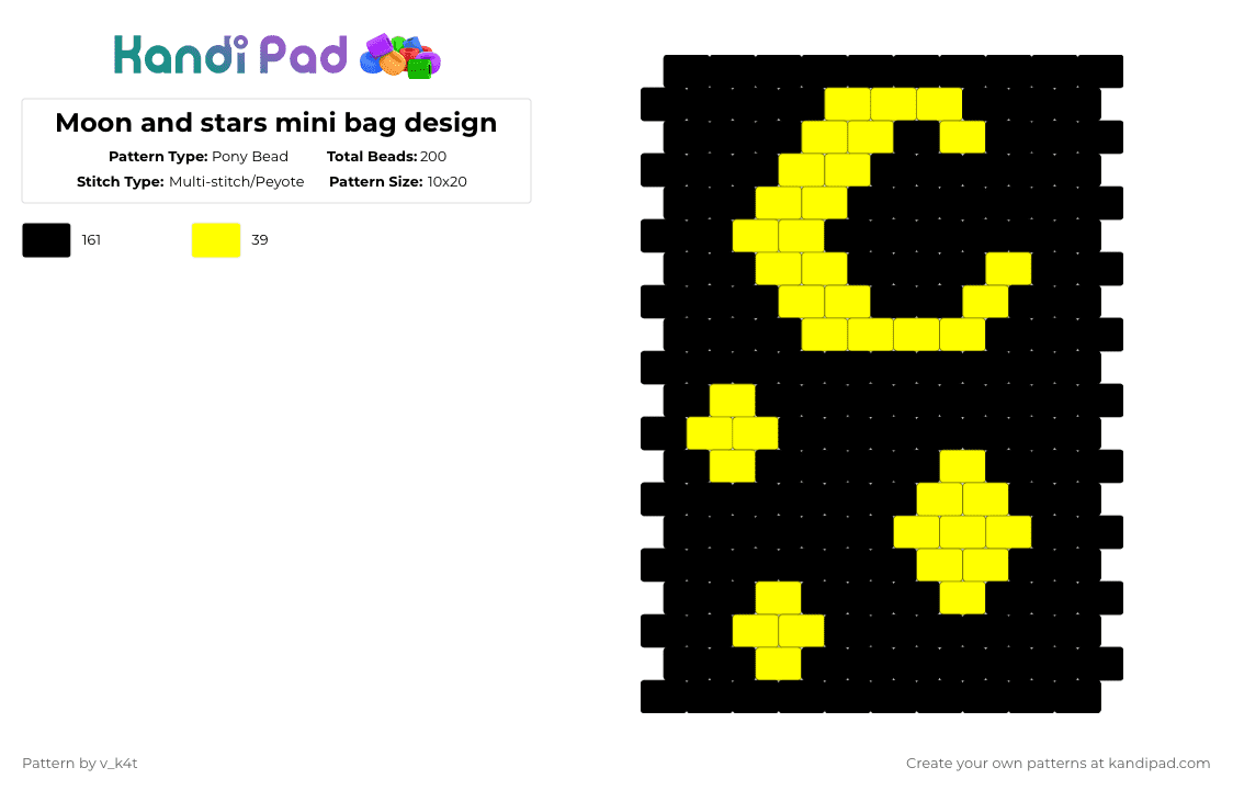 Moon and stars mini bag design - Pony Bead Pattern by v_k4t on Kandi Pad - black
