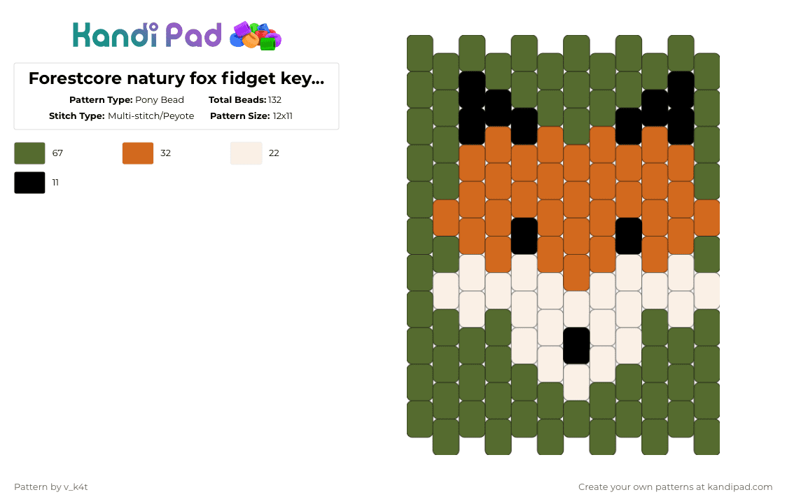 Forestcore natury fox fidget keychain multistich idea - Pony Bead Pattern by v_k4t on Kandi Pad - gold,orange