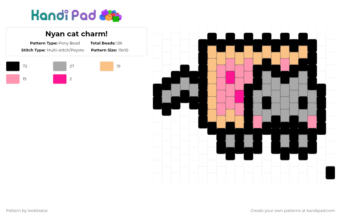 Nyan cat charm! - Pony Bead Pattern by lookitsstar on Kandi Pad - beige,pink