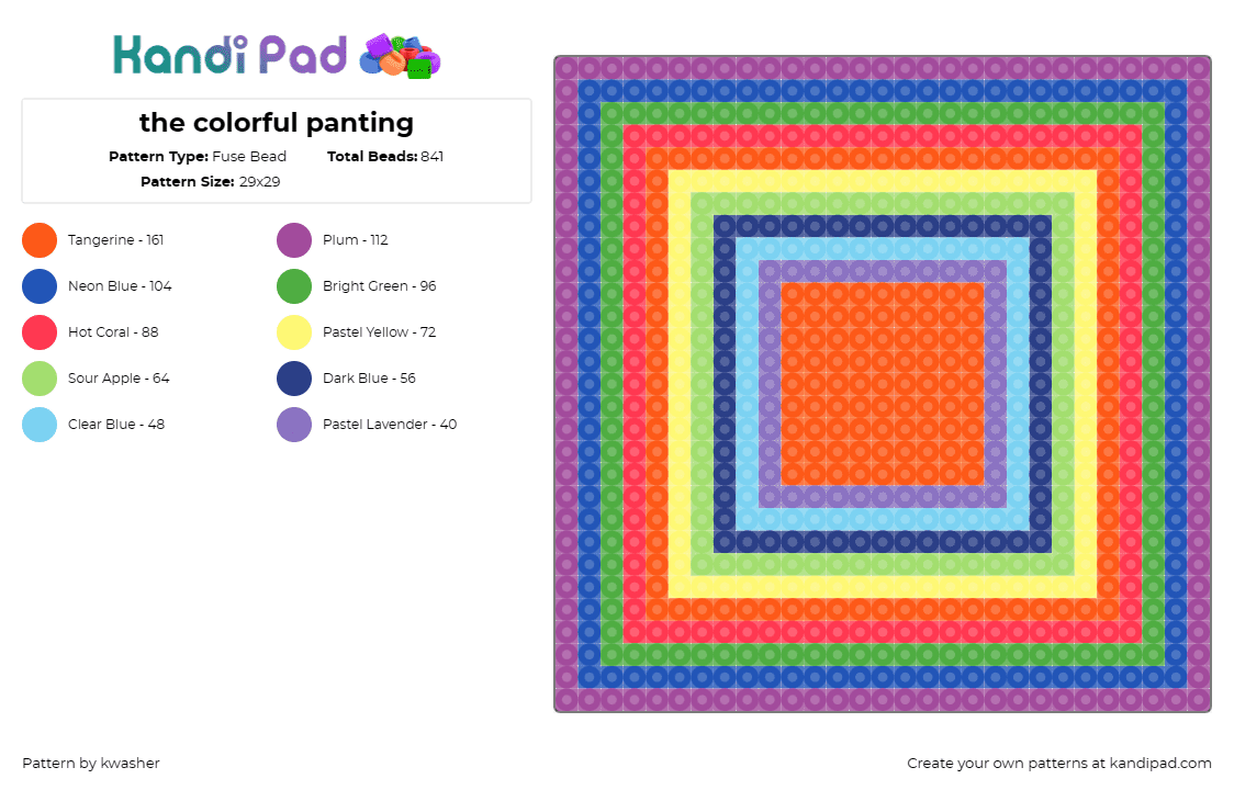 the colorful panting - Fuse Bead Pattern by kwasher on Kandi Pad - geometric,frank stella,cube,colorful,panel,orange,yellow,green