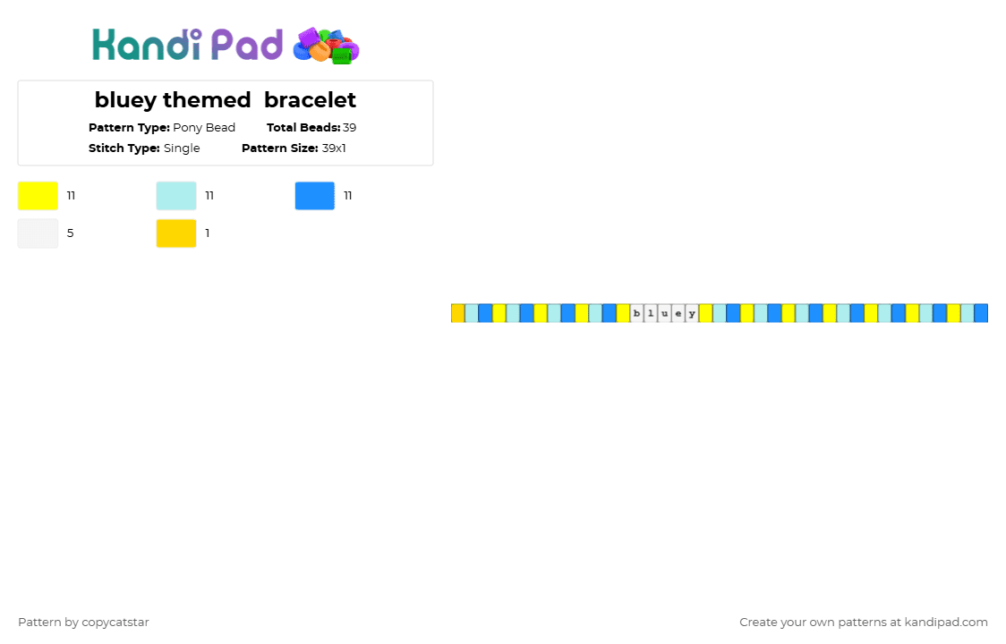 bluey themed  bracelet - Pony Bead Pattern by copycatstar on Kandi Pad - yellow,light blue,bluey,bracelet,themedbracelet