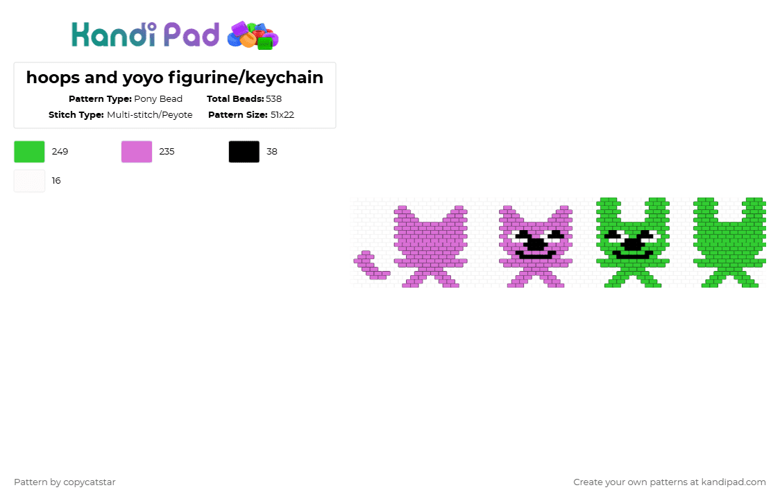 hoops and yoyo figurine/keychain - Pony Bead Pattern by copycatstar on Kandi Pad - green,pink,hoopsandyoyo,kandi,keychain,figurine