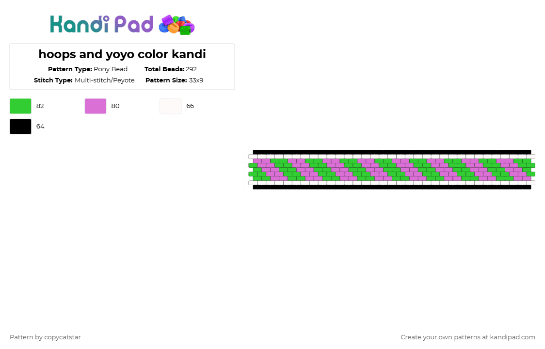 hoops and yoyo color kandi - Pony Bead Pattern by copycatstar on Kandi Pad - pink,green,themedbracelet,kandi,hoopsandyoyo
