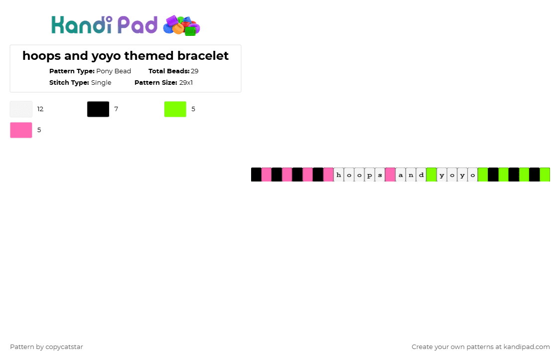 hoops and yoyo themed bracelet - Pony Bead Pattern by copycatstar on Kandi Pad - green,pink,themedbracelet,bracelet,hoopsandyoyo