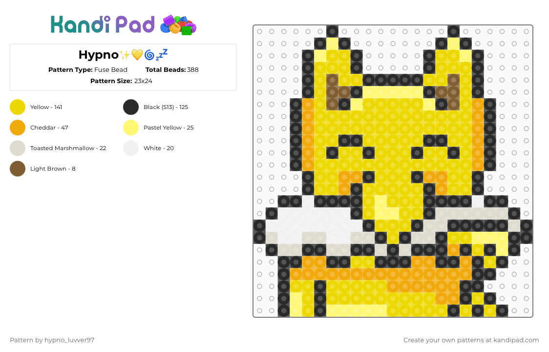 Hypno✨💛🌀💤 - Fuse Bead Pattern by hypno_luvver97 on Kandi Pad - yellow,hypno,pokmon