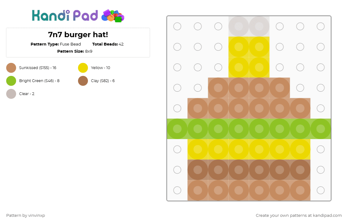 7n7 burger hat! - Fuse Bead Pattern by vinvinxp on Kandi Pad - tan,yellow,forsaken,7n7,007n7,forsaken7n7,forsakencharms,7n7charms