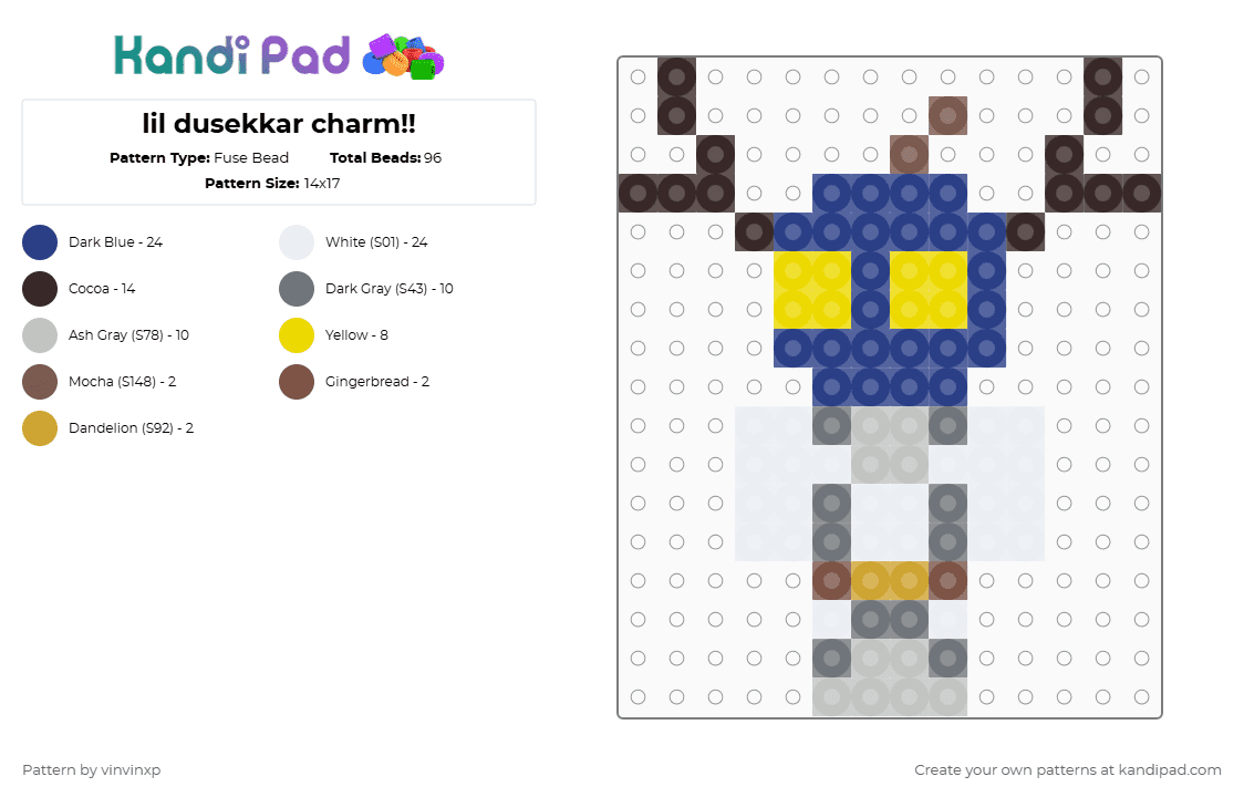 lil dusekkar charm!! - Fuse Bead Pattern by vinvinxp on Kandi Pad - brown,blue,gray,beige,robloxforsaken,roblox,dusekkar,dusekkarcharm,charm,robloxcharm,forsaken charm,forsaken