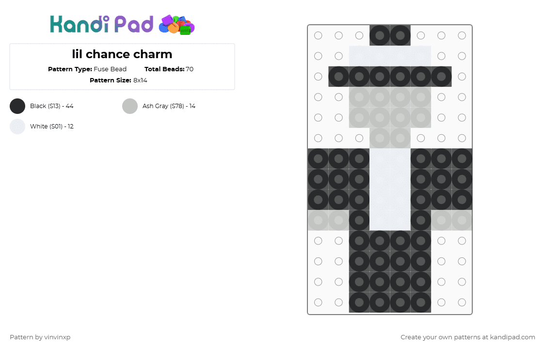 lil chance charm - Fuse Bead Pattern by vinvinxp on Kandi Pad - black,white,beige,roblox,chance,chanceforsaken,forsakencharms,robloxcharms,chance charms