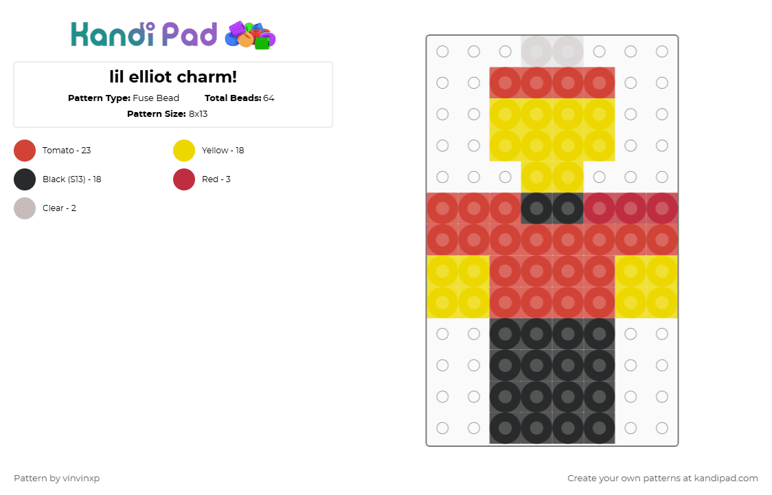 lil elliot charm! - Fuse Bead Pattern by vinvinxp on Kandi Pad - red,yellow,forsaken,roblox,elliot,elliotroblox,workatapizzaplace,forsakenelliot,forsakenelliotcharm,elliotcharm