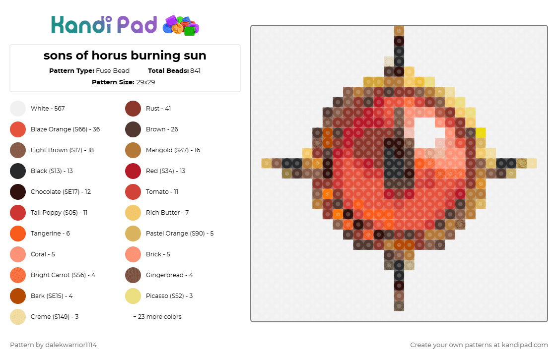 sons of horus burning sun - Fuse Bead Pattern by dalekwarrior1114 on Kandi Pad - brown, colorful, red, warhammer, white