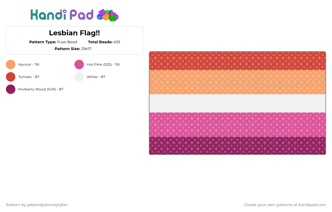 Lesbian Flag!! - Fuse Bead Pattern by jakeandjohnniejnjfan on Kandi Pad - pink