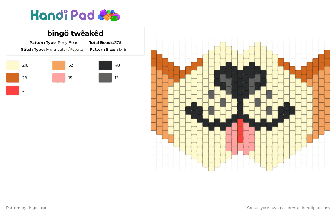 bingö twêakêd - Pony Bead Pattern by drigoxoxo on Kandi Pad - bingo,bluey,mask,cartoon,tv show,orange,yellow