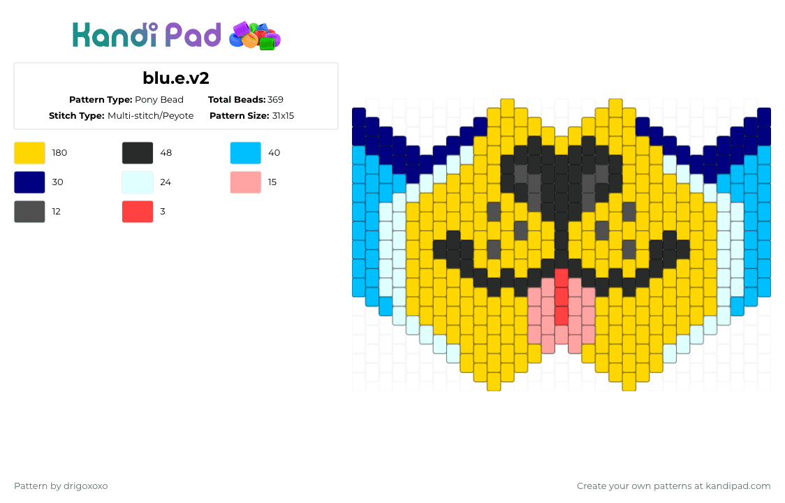 blu.e.v2 - Pony Bead Pattern by drigoxoxo on Kandi Pad - bluey,mask,dog,cartoon,tv show,animal,yellow