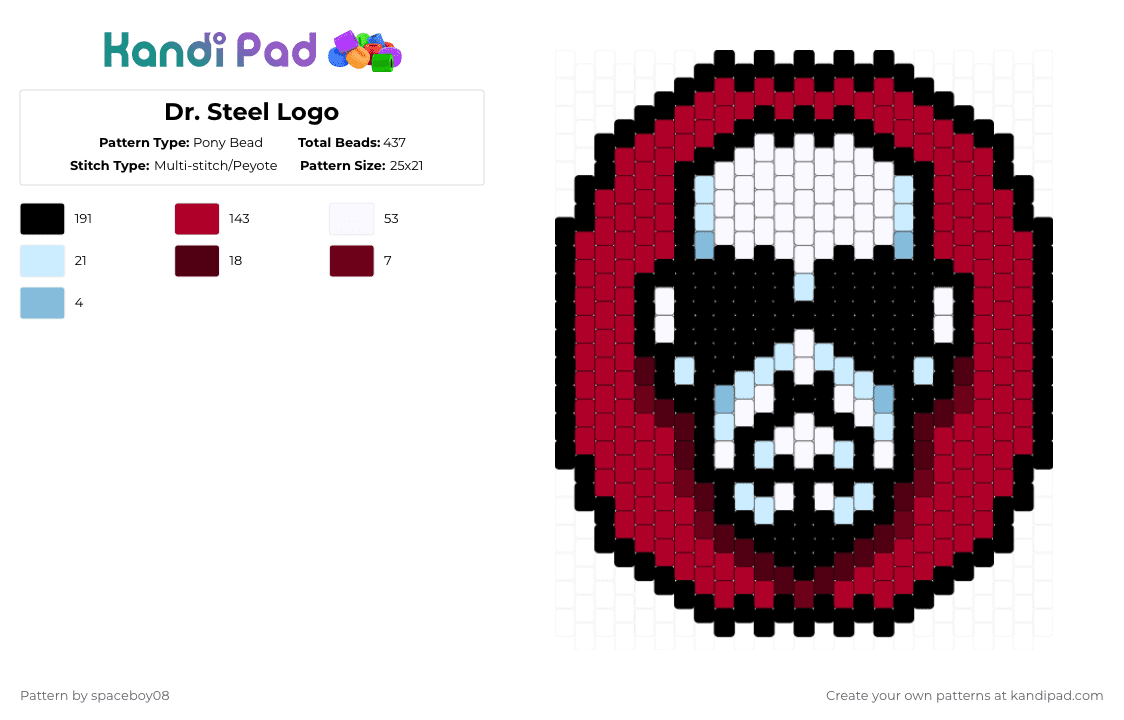 Dr. Steel Logo - Pony Bead Pattern by user_html on Kandi Pad - red,music,characters