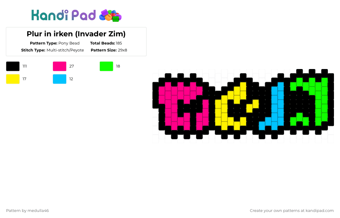 Plur in irken (Invader Zim) - Pony Bead Pattern by user_html on Kandi Pad - black,pink,green