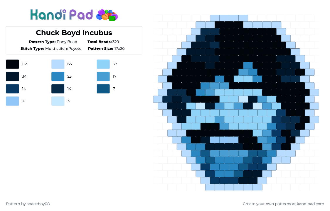 Chuck Boyd Incubus - Pony Bead Pattern by user_html on Kandi Pad - light blue,music,blue