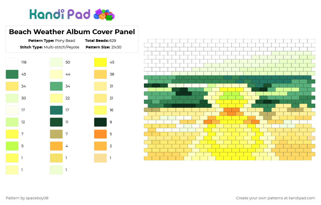 Beach Weather Album Cover Panel - Pony Bead Pattern by user_html on Kandi Pad - yellow,green,music