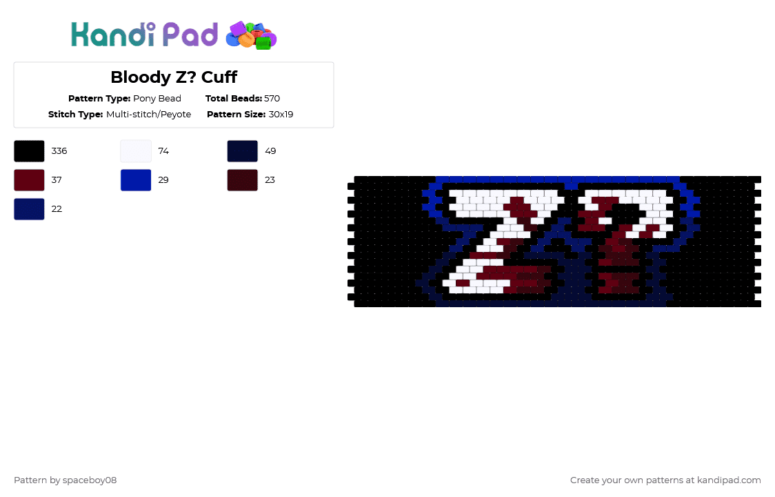 Bloody Z? Cuff - Pony Bead Pattern by user_html on Kandi Pad - black,brown,purple,comics,blue,red,logo