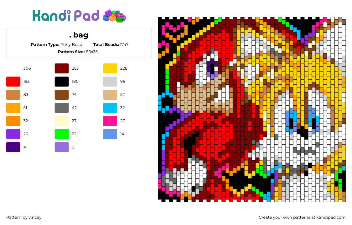 . bag - Pony Bead Pattern by vincey on Kandi Pad - tails,knuckles,sonic the hedgehog,colorful,characters,panel,bag,video game,sega,neon,red,yellow,white