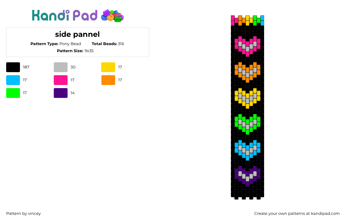 side pannel - Pony Bead Pattern by vincey on Kandi Pad - hearts,neon,rainbow,colorful,panel,dark,black