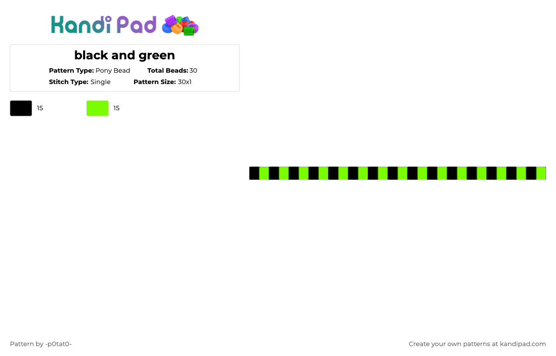 black and green - Pony Bead Pattern by -p0tat0- on Kandi Pad - black,green,single