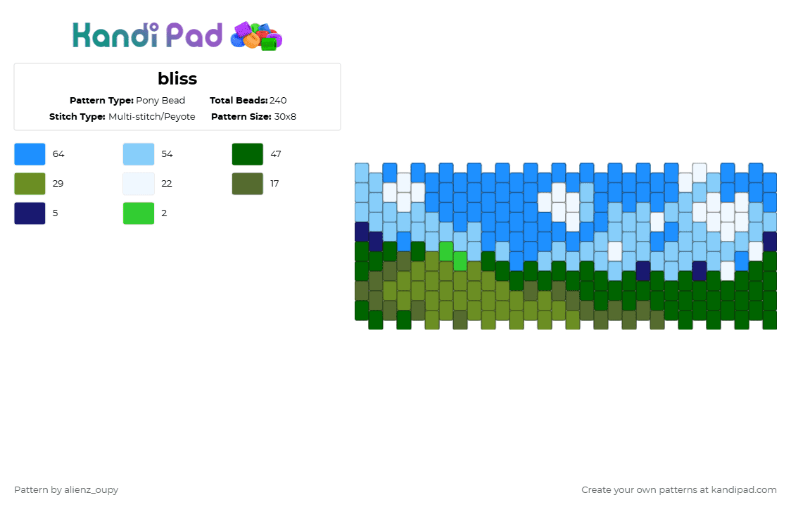 bliss - Pony Bead Pattern by alienz_oupy on Kandi Pad - landscape,cuff,nature,light blue,green