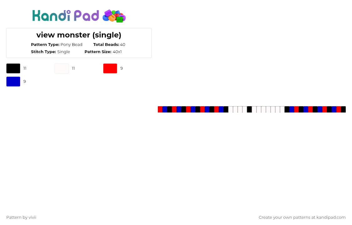 view monster (single) - Pony Bead Pattern by deleted_user_608582 on Kandi Pad - red,purple