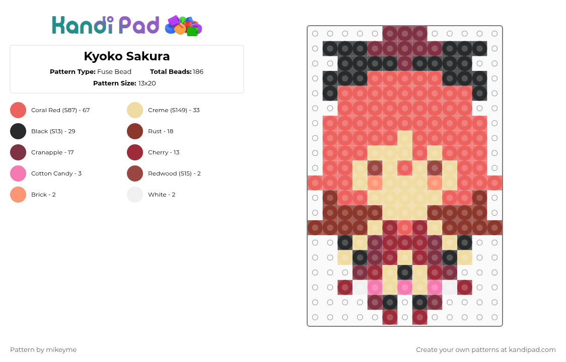 Kyoko Sakura - Fuse Bead Pattern by mikeyme on Kandi Pad - red,beige,kyoko,madoka magica,puella magi madoka magica,kyoko sakura,magical girl