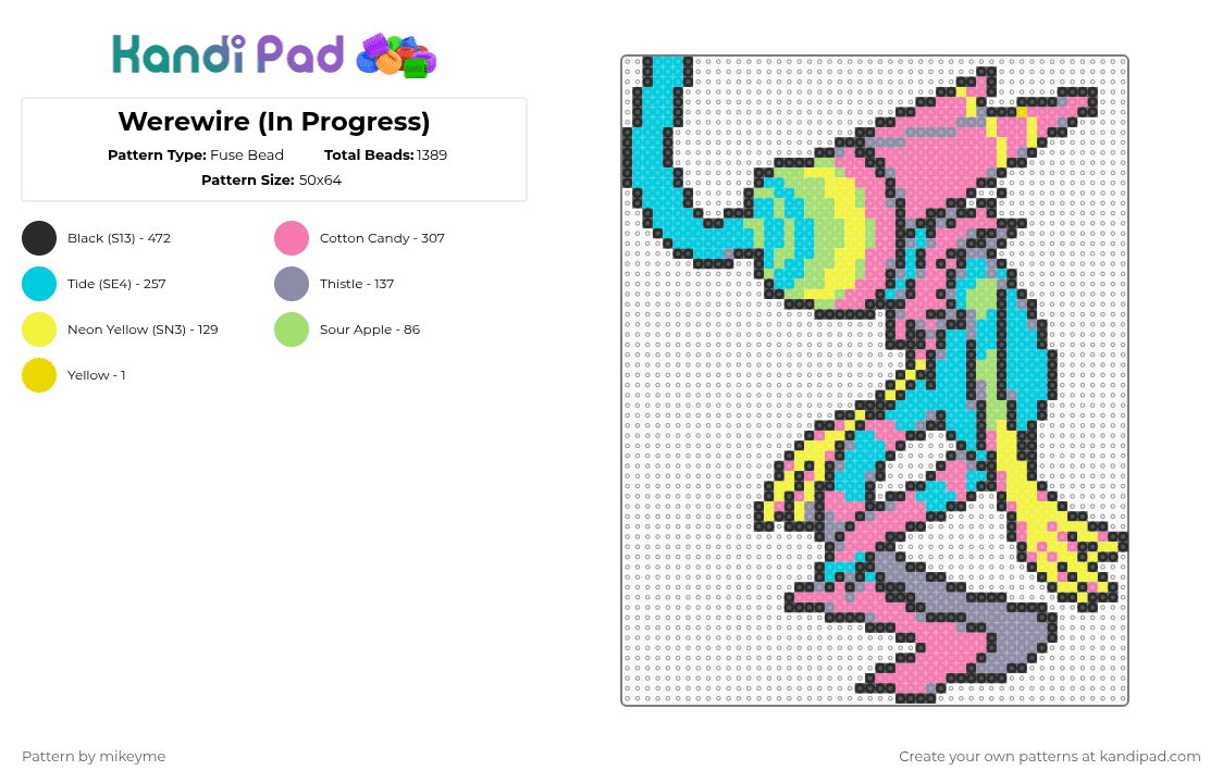 Werewire - Fuse Bead Pattern by mikeyme on Kandi Pad - pink,light blue,deltarune,villain,video game