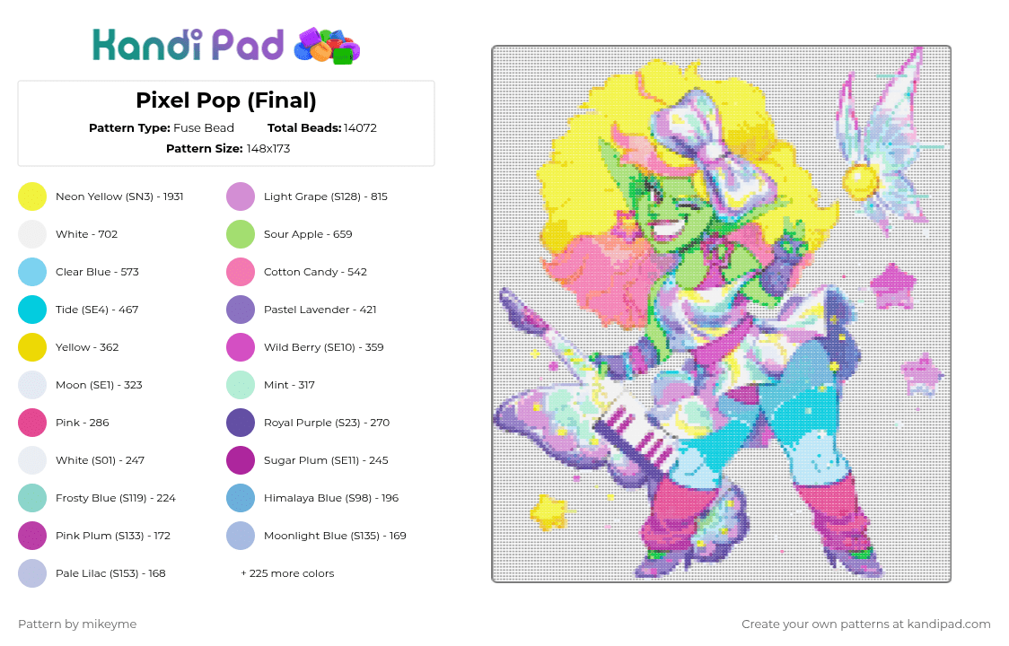 Pixel Pop (Final) - Fuse Bead Pattern by mikeyme on Kandi Pad - pink,light blue,yellow,blue,colorful,dnd,legends of avantris,space