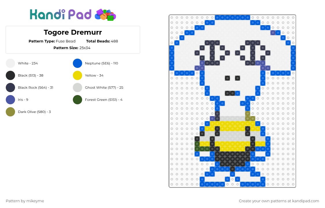 Togore Dremurr - Fuse Bead Pattern by mikeyme on Kandi Pad - white,blue,deltarune,video game