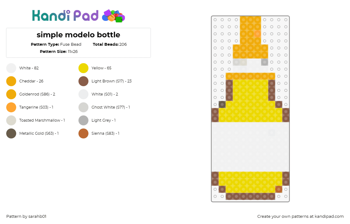 simple modelo bottle - Fuse Bead Pattern by sarahb01 on Kandi Pad - modelo,beer,alcohol,drink,relaxed,bottle,yellow