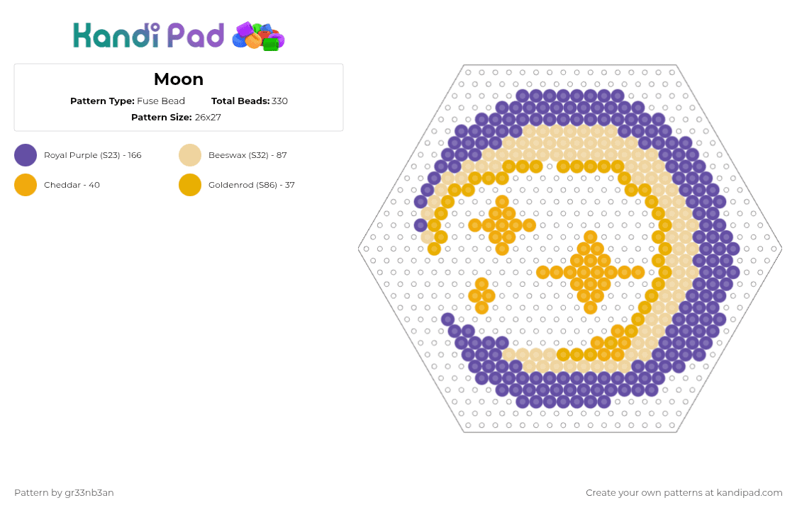 Moon - Fuse Bead Pattern by gr33nb3an on Kandi Pad - purple,moon,cotdlight,light,moon light,challenge