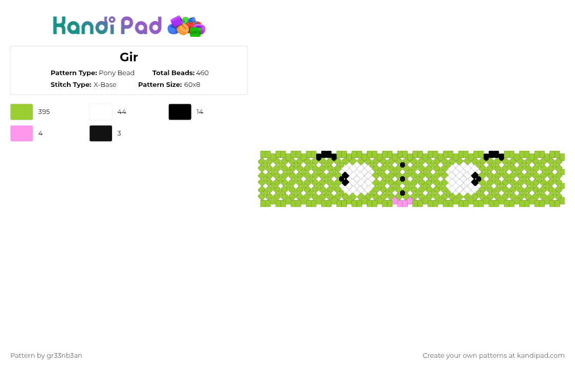 Gir - Pony Bead Pattern by gr33nb3an on Kandi Pad - green,cartoon,gir,exvader zim