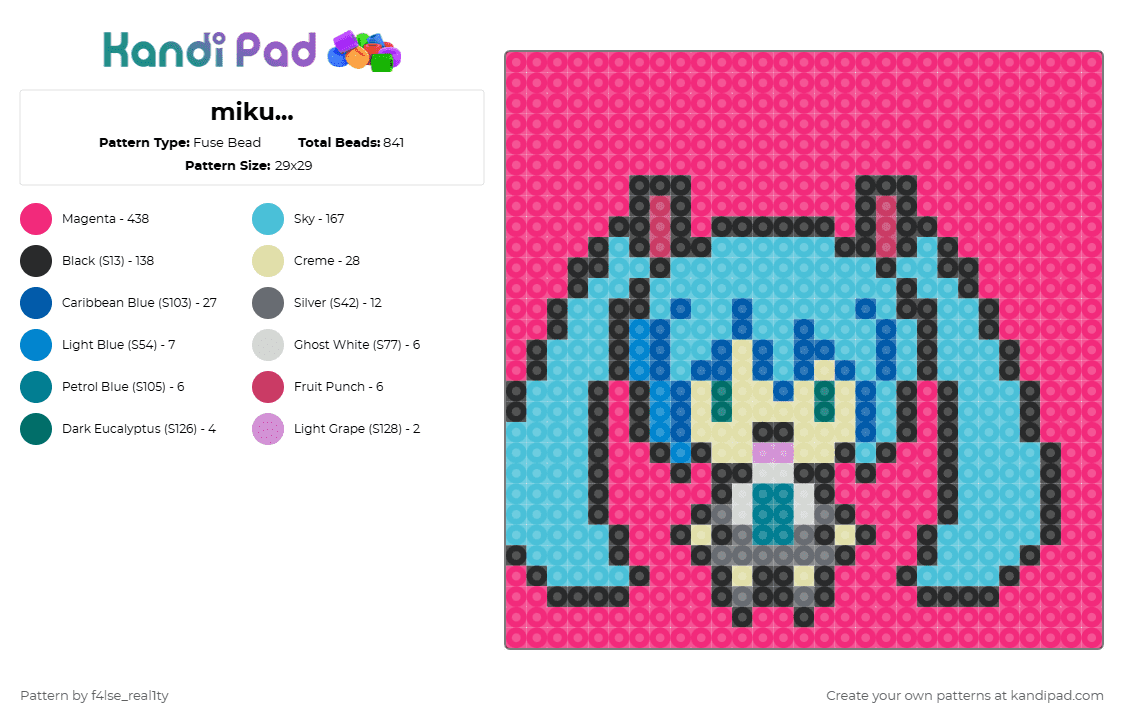 miku... - Fuse Bead Pattern by f4lse_real1ty on Kandi Pad - light blue,pink