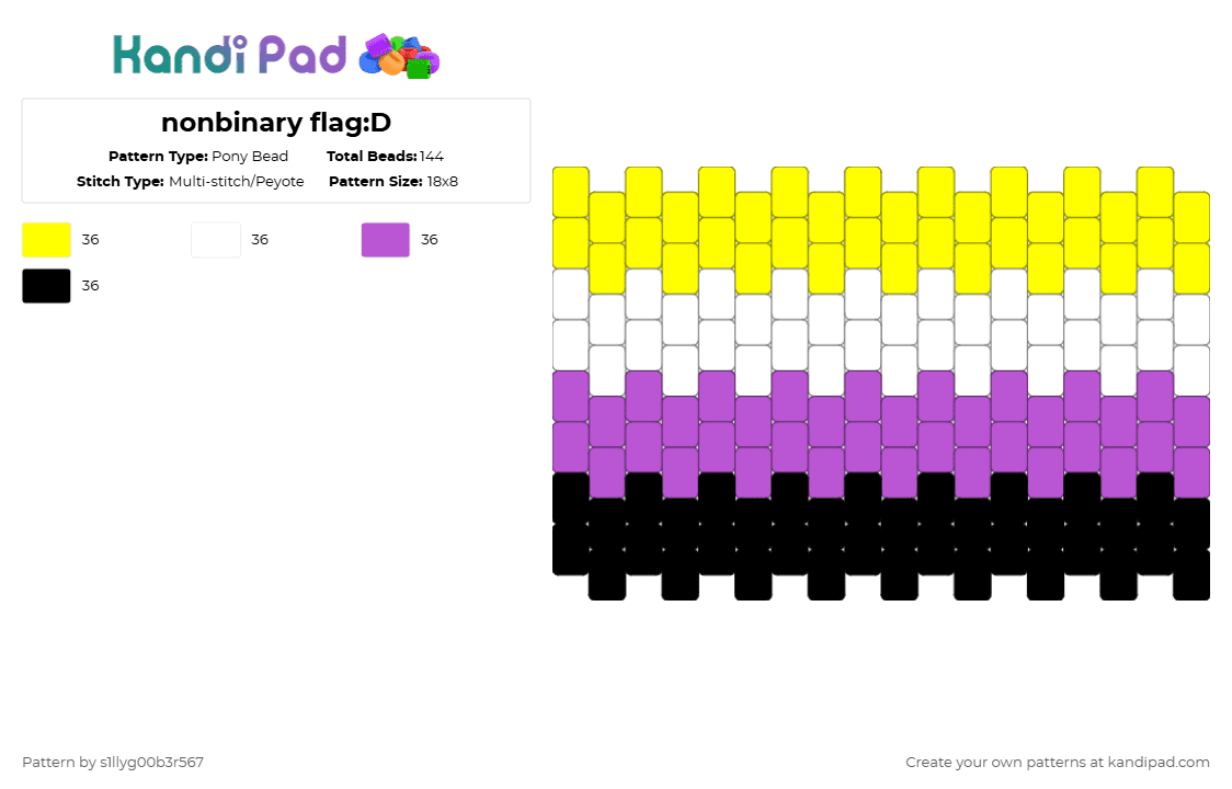 nonbinary flag:D - Pony Bead Pattern by f4lse_real1ty on Kandi Pad - yellow,pink