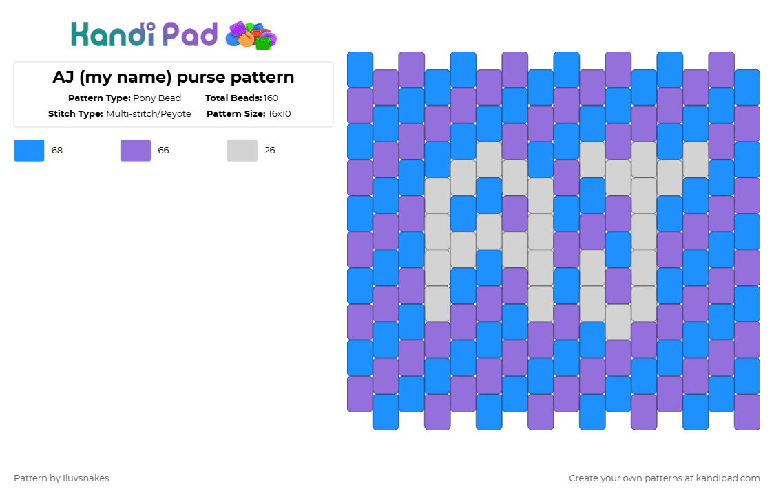 Jaj Pattern Names AJ (my name) purse pattern Pony Bead Pattern - Kandi Pad | Kandi ...