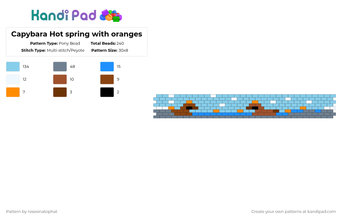 Capybara Hot spring with oranges - Pony Bead Pattern by deleted_user_799795 on Kandi Pad - light blue,gray,cotdcapybaras,oranges,capybara