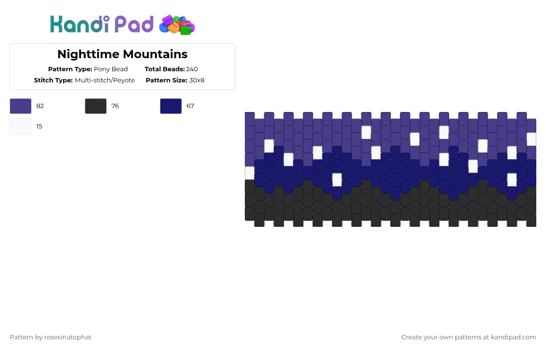 Nighttime Mountains - Pony Bead Pattern by deleted_user_799795 on Kandi Pad - purple,cotdparks,night,blue,stars